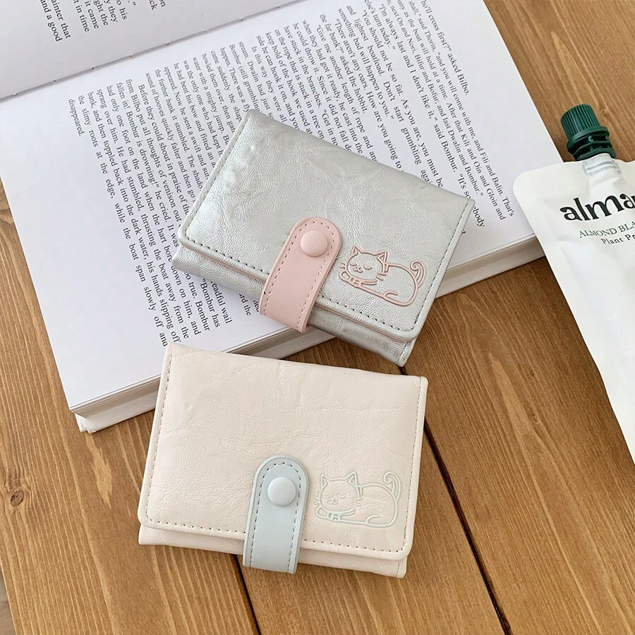 Cat Design Lightweight Multi-Card Slots Coin Purse Trifold Wallet, Gift For Women