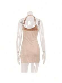Women's 2026 Summer Luxury Rhinestone Dress U Neck Slim Fit Bodycon Slip Dress Elegant  Party Cocktail Gown - màu nâu - Xem 8