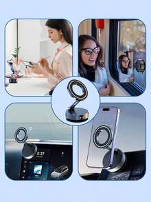 Zinc Alloy MagSafe Car Phone Holder, 360° Foldable Three-Axis Mount, Vacuum Magnetic Base No Damage To Car Interior - Support - View 2