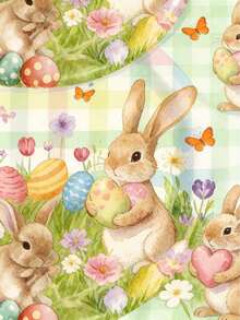 41pcs Rabbit Easter Theme Birthday Party Set Includes 20pcs Plates, 20pcs Napkins And 1pc Tablecloth, Ideal For Fan Parties - Multicolor - View 6