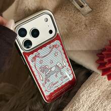 GUCADI 1pc Electroplated Silver & Gold Tone Chinese New Year Of The Horse Design Compatible With IPhone 17 Pro Max, 13, 16, 15, 14 Phone Case, Cute, Personalized, Creative, Chinese Style, Celebratory, Geometric, Cartoon, Adorable, Niche, Light Luxury, Ins Style - Silver - View 13