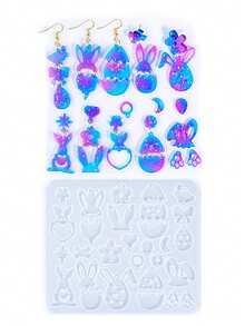 1pc Easter Themed Earring Resin Mold, Rabbit Egg Pendant Silicone Mold, DIY Cute Little Rabbit Pendant Earring Silicone Mold, Easter Egg Pendant Jewelry Drip Mold - White - View 3