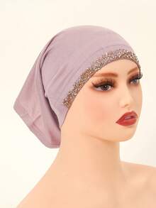 5pcs Muslim Women's Rhinestone Undercap Hijab Headscarf, Skin-Friendly Soft, Long-Wearing Non-Stuffy, Sparkling Rhinestone, Versatile Daily Wear, Exquisite Gift Box, Suitable For All Seasons - Solid Color - View 9