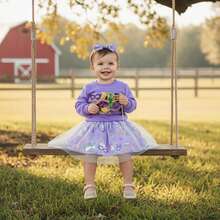 2Pcs/ Set Toddler Girl Mardi Gras Outfit Long Sleeve Sweatshirt Ruffle Layered Tulle Tutu Dresses Skirt Kids Carnival Clothes. Kids Carnival Clothes 1-4Years (Purple) - 藍色 - 查看 2