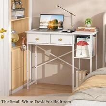 White Computer Desk, 36 Inch Small Desk With Drawers, Home Office Desk With Storage Shelves For Bedroom, Living Room, Dorm, Vanity Desk For Small Spaces, White - White - View 7