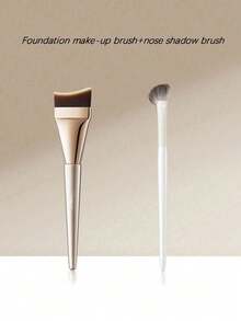2pcs Makeup Brushes, Thin Angled Face Powder Brush, Seamless Korean Style Concealer Flat Top Foundation Brush, High Quality PBT Fiber, Dense Bristles, Brush Set, Makeup Brush Set, Makeup Gift Set - Multicolor - View 9