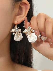 Bông tai trang trí hoa đính đá - Màu xanh lam - Xem 16