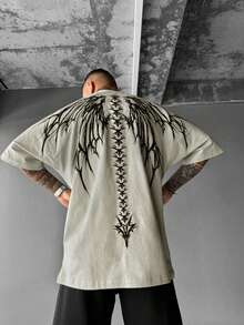 Men's Casual Printed Crew Neck Short Sleeve T-Shirt, For Fall - Apricot - View 3