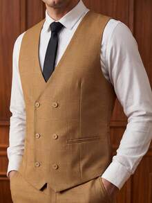 Men's 3-Piece Gradient Tuxedo Suits Slim Fit Double Breasted Formal Evening Blazer Vest Pants Set For Weddings, Business Meetings, Parties, Graduations & Corporate Events - 棕色 - 查看 3
