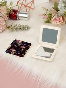 1pc Gothic Style Skull Series Vanity Mirror, Foldable Lightweight Compact Handheld Mirror, Durable PU Leather, Suitable For All Occasions, Portable Pocket Mirror With Classic Skull, Rose, Butterfly, Spider Web, Heart Patterns, 180° Flip Design - Multicolor - View 3