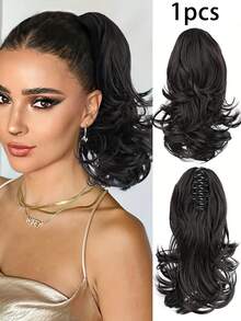 Clip de pelo con forma de garra para coleta, extensión de cabello sintético ondulado de 12 pulgadas, clip de pelo para mujeres en Halloween y Navidad (color del cabello: negro natural, marrón claro, marrón oscuro, negro parduzco) - Multicolor - Ver 11