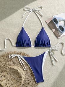 Bộ bikini hai mảnh họa tiết da báo dành cho nữ, kiểu dáng gợi cảm, thích hợp cho kỳ nghỉ hè ở bãi biển. - Xanh đậm - Xem 2