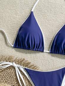 Bộ bikini hai mảnh họa tiết da báo dành cho nữ, kiểu dáng gợi cảm, thích hợp cho kỳ nghỉ hè ở bãi biển. - Xanh đậm - Xem 4