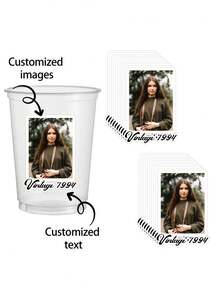 3/9/18张复古个性化生日派对姓名贴纸,可定制80、90年代生日装饰,含人像杯贴,适用于21岁、30岁、40岁和50岁生日派对装饰,复古生日派对用品 - 多色 - 查看 6