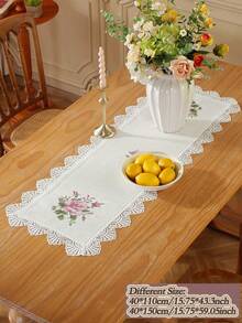 Taplak Meja Polos dari Poliester Linen dengan Bordir Bunga Mawar Merah Muda, Pinggiran Renda Rajutan Bergelombang Berbentuk Kipas Empat Sisi, Dekorasi Botani Vintage untuk Meja Makan, Meja Teh, Pernikahan, Rumah Pertanian, Dapur - MultiWarna - View 12