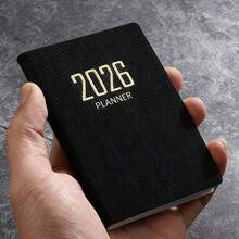 Agenda planificadora 2026 A7 PU Lista de tareas Cuaderno portátil Eficiencia diaria Manual para viajes de negocios Diario de seguimiento personal Adecuado para el hogar, la escuela y la oficina Esencial para el regreso a la escuela Patrón con 26 letras iniciales - Negro - Ver 3