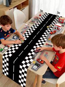 1pc Racing Theme Table Runner, 180*35cm/230*35cm Table Cloth, Racing Theme Table Decor, Suitable For Racing Themed Birthday Party, Wedding, Baby Shower, Gender Reveal Party, Holiday Party, Also Can Be Used As Table Decor, Racing Game Accessory - Multicolor - View 2