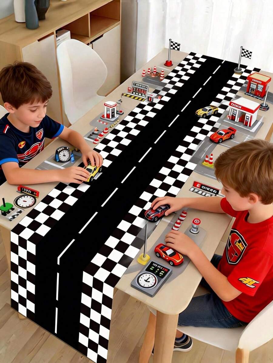 1pc Racing Theme Table Runner, 180*35cm/230*35cm Table Cloth, Racing Theme Table Decor, Suitable For Racing Themed Birthday Party, Wedding, Baby Shower, Gender Reveal Party, Holiday Party, Also Can Be Used As Table Decor, Racing Game Accessory
