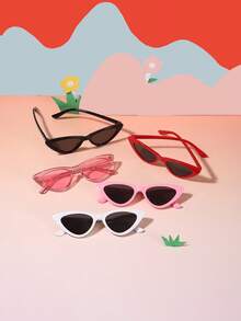 1 Set 5pcs 6-12 Years Old Boys & Girls Candy Color Retro Cat Eye Frame Glasses, Multi-Functional Fashion Personalized Eyewear, Suitable For Outdoor Travel Party, With Glasses Case - Multicolor - View 4