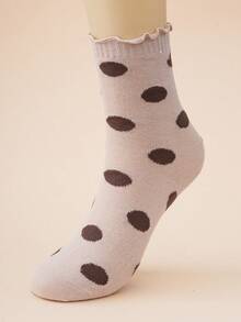 1/6双装波点图案翻边袜，女士休闲时尚可爱简约设计中筒袜，轻盈透气吸湿柔软，适合日常穿着、户外运动和室内穿着。 - 彩色 - 查看 18