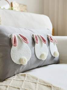 1pc Easter Grey Rabbit Embroidered Throw Pillow Cover, 3D Rabbit Ear Decor Cushion Cover, Suitable For Indoor Decor, Spring/Summer Pillowcase, Inner Pillow Not Included - Grey - View 5