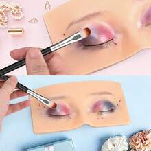 1pc Silicone Eyebrow Tattoo Practice Pad + 2pcs Makeup Brushes And Cleaning Brush Set - Multicolor - View 6