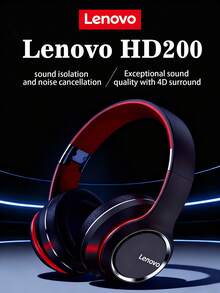 Lenovo HD200 Bluetooth Earphones Over-ear Foldable Computer Wireless Headphones Noise Cancellation HIFI Stereo Gaming Headset - 黑色 - 查看 1