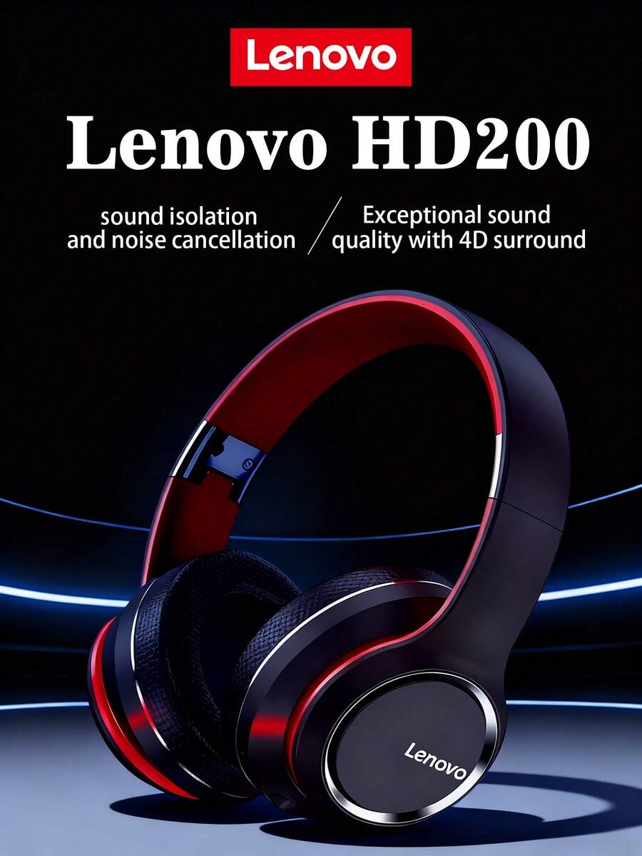 Lenovo HD200 Bluetooth Earphones Over-ear Foldable Computer Wireless Headphones Noise Cancellation HIFI Stereo Gaming Headset - 黑色 - 查看 1