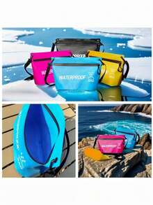 1个防水旅行拉链手提包 - 多功能手提包，带拉链口袋和“防水袋”字样印花，可用作手提化妆包、拉链收纳包、防水单肩化妆包、游泳包、户外旅行便携小包、洗漱包，容量1.32加仑，适合河流徒步、漂流船游泳等户外运动 - 在徒步、露营和水上运动中保持个人物品干燥 - 彩色 - 查看 2