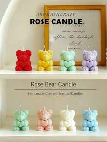 2pcs/4pcs Rose Bear Scented Candles - Cute Decorative Items And Handmade Gifts, Suitable For Women/Friends, Ideal For Wedding Souvenirs, Elegant Decorations And Gifts, Valentine's Day Gifts, Graduation Gifts, And Bedroom & Room Decor. - Multicolor - View 4