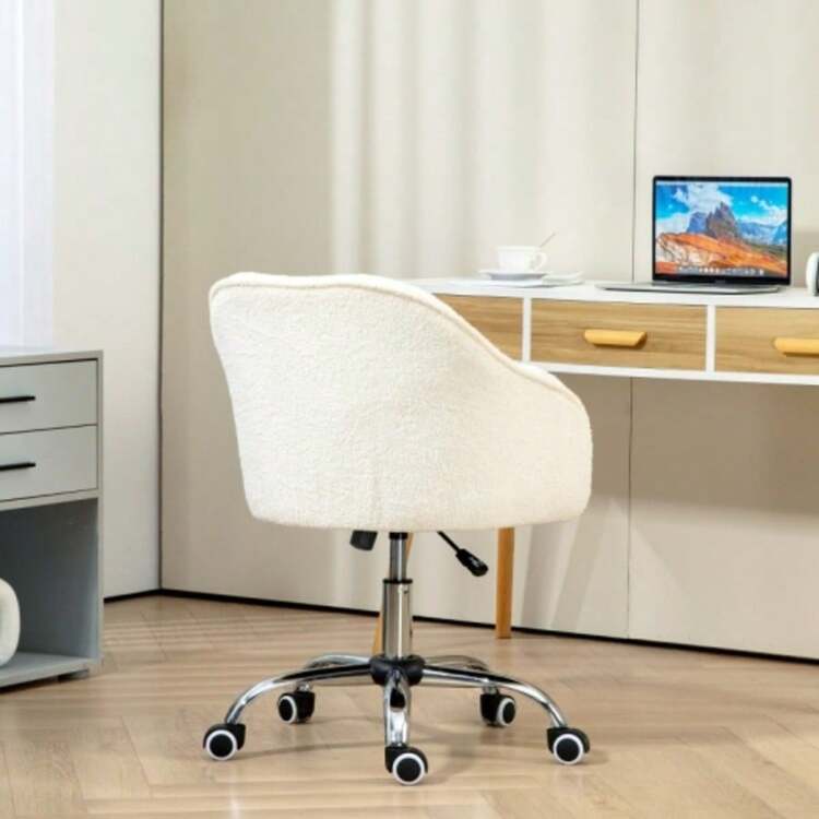 Ergonomic Office Chair, Swivel, Height Adjustable And Rocking, Plush Velvet Look, Ideal For Bedroom Or Office, Cream White. - Apricot - View 6