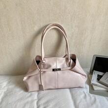 ROMWE Kawaii 1 chiếc túi xách nữ dung tích lớn, túi đeo vai bằng da PU, kiểu dáng cổ điển tối giản, túi công sở thời trang, túi đi làm cho nữ, màu đen, trắng, nâu, bạc. - Hồng - Xem 8