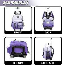 Kids Rolling Backpack With Wheels Unisex Suitcase Carry On Luggage For Elementary Middle High School Students - 漸層紫灰色 - 查看 4