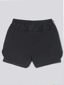 男士字母图案抽绳腰短裤 - 黑色 - 查看 5