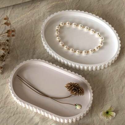 1pc European & American Style Fashion Jewelry Tray, Decorative Jewelry Storage Dish For Earrings, Rings, Necklaces, Bracelets, Small Accessories, Stylish Ceramic Vanity Tray For Dresser, Nightstand, Bathroom Countertop, Multi-Functional Jewelry Organizer For Women & Girls