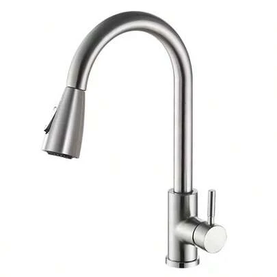 1-Hole Or 3-Hole Stainless Steel Kitchen Faucet With Swivel Sprayer Head, High Arc Single Handle, Suitable For Farmhouse, Camper, Laundry Room, RV, Bar, Home Decor