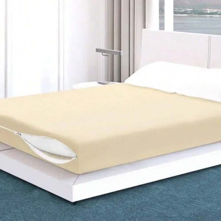 Double Mattress Cover, Polyester Fabric - Beige - View 1