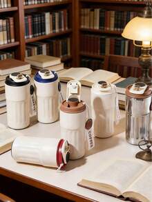 1 pieza Taza de café con sensor de temperatura de 450ml/15.2oz, Taza de viaje de acero inoxidable, Taza deportiva de alta calidad para exteriores, Taza de oficina portátil, Aislamiento de vacío de doble pared de larga duración, Asa a prueba de fugas para un fácil transporte. Disfruta de bebidas calientes o frías durante tus desplazamientos, desde ir al trabajo hasta los viajes diarios, una taza te mantendrá cómodo todo el día - Multicolor - Ver 5