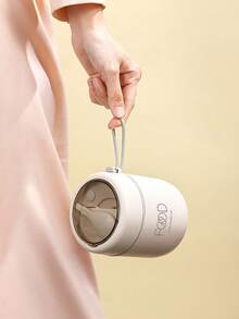 1pc Stainless Steel Vacuum Insulated Portable Lunch Box, Keeps Food & Soup Warm, Comes With Foldable Spoon - Beige - View 4