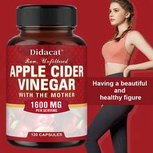 Didacat Apple Cider Vinegar 1600 Mg Dietary Supplement - Supports Digestive Health, Healthy Weight Management, Suitable For Both Men And Women - 120 Capsules - 1瓶 - 查看 6