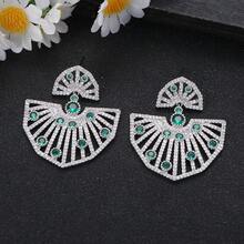 1 Pair Bright Copper Zirconia Pendant Stud Earrings, Suitable For Party/Summer Date Outfit - Fan Cloud Pattern - View 7