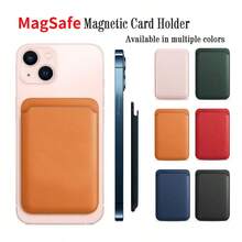 1 Set In Stock Solid Color Magnetic Card Holder, Leather PU Card Sleeve Compatible With Apple 13 And Above, Magsafe Card Pouch - Multicolor - View 1