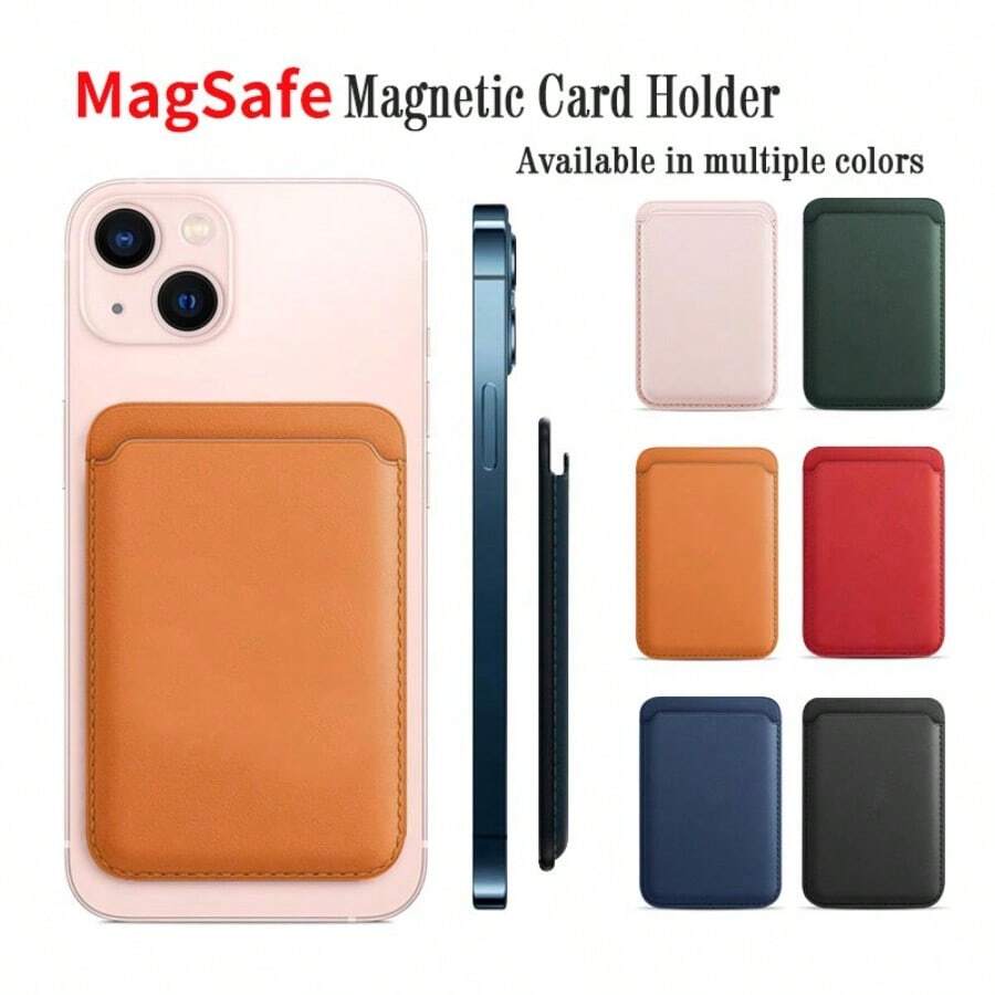1 Set In Stock Solid Color Magnetic Card Holder, Leather PU Card Sleeve Compatible With Apple 13 And Above, Magsafe Card Pouch - Multicolor - View 1