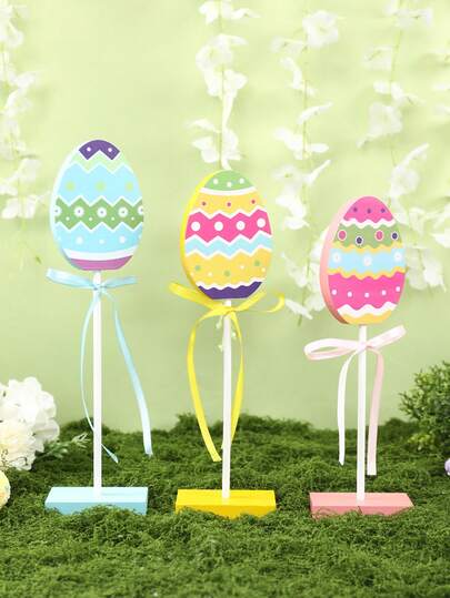 3pcs Easter Tiered Tray Decor Set, Wooden Easter Eggs Decorations,Happy Easter Signs, Easter Table Decorations, Colorful Easter Eggs For Easter Day Home Farmhouse Kitchen Decorations, Spring Table Ornaments,Easter Party Decor,Easter Decorations For Home,Easter Egg Hunt Party Supplies,Easter Gifts