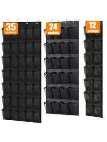 1pc Over-The-Door Shoe Rack With 14/24/35 Large Mesh Pockets, Suitable For Closet, Entryway, Bedroom, Bathroom, Storage Room, Can Hold Men's Sneakers, Women's High Heels, Flip Flops, Made Of Durable Oxford Cloth, High Capacity, Space-Saving, Mesh Backing, Ideal Gift - Black - View 9