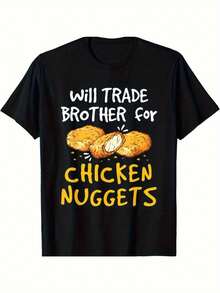 Funny Will Trade Brother for Chicken Nuggets Mens T-Shirt - Black with Yellow & White Fried Chicken Print,Lightweight Breathable Crew Neck Tee,Funny Fast Food Gift for Brother Swap Joke,Chicken Nugget Lovers Apparel - por defecto - Ver 1