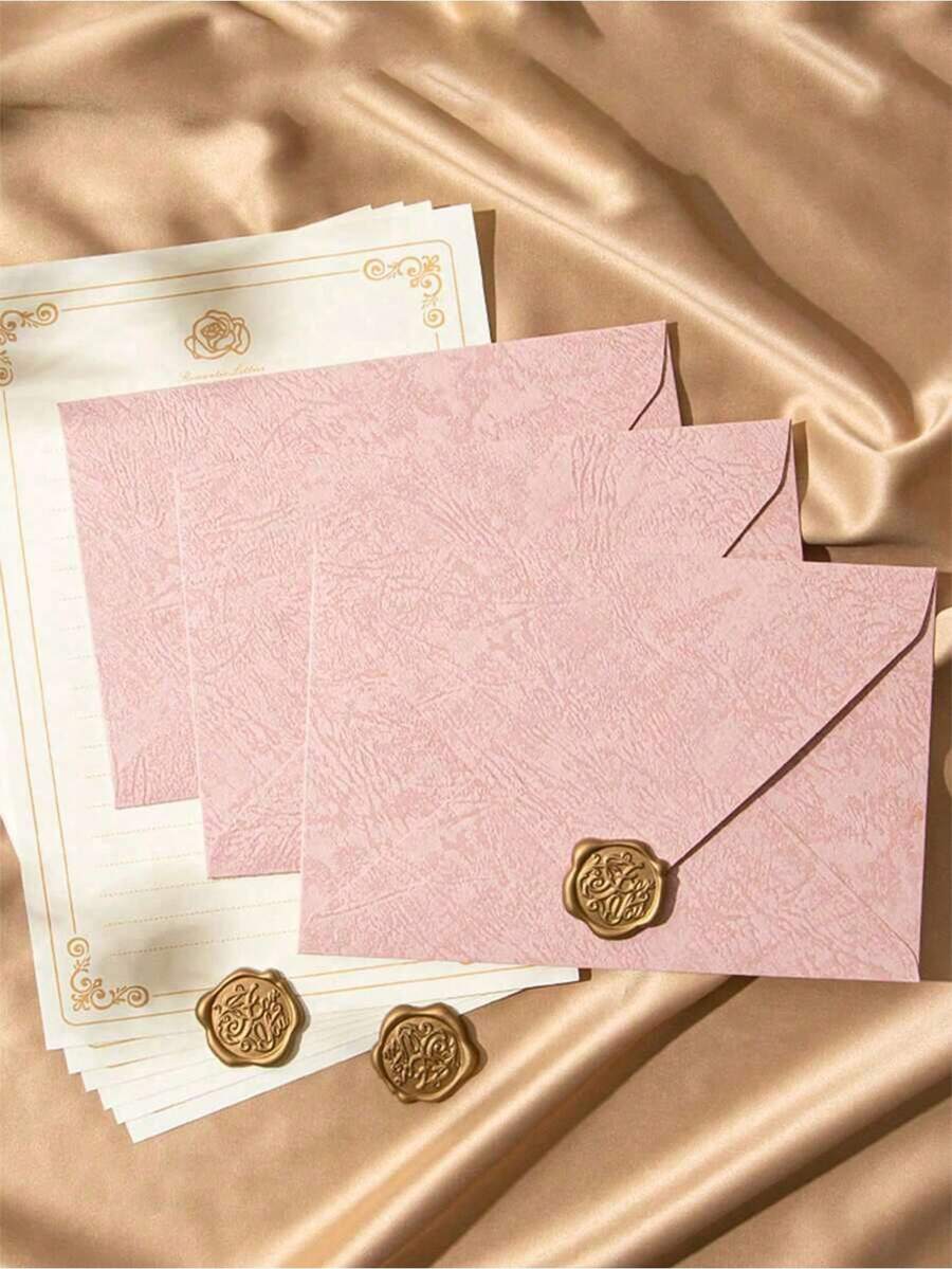 5/20/50pcs Set Marble Texture Pink Envelopes - Bohemian Vintage Chinese Style Stationery Set | Premium Special Paper, Suitable For Wedding Invitations, Party Decorations And DIY Cards (The Stamp Pattern On The Back Is Random Due To Printing Sticker Technology, You Can Purchase According To Personal Preference) - Multicolor - View 1