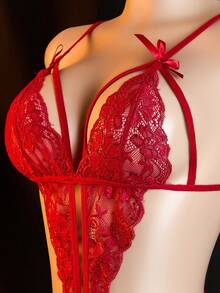 Sexy Lingerie Lace Halter Bodysuit In Red, Seductive And Enticing, Wearable Sleepwear Set, Bedroom Date Outfit, Passionate Backless Tight Outfit, New Bold Erotic Clothing, Revealing Exotic Tempting Underwear - 紅色 - 查看 4