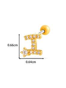 Toppiercing 1件铜锆石26个英文字母耳钉，不锈钢杆耳骨穿孔耳环