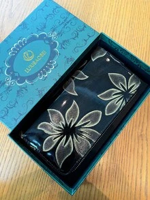 时尚高端复古压花长款女士钱包，优雅皮革雕花手拿包，带手机槽、多卡槽和零钱袋，可爱长款钱包，Fairycore - 黑色 - 查看 7